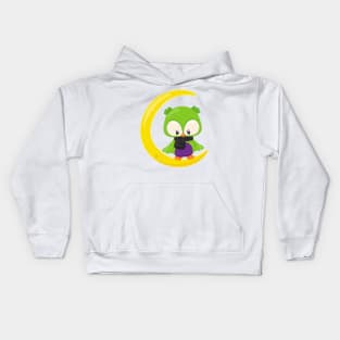 Halloween Owl, Cute Owl, Green Owl, Moon, Scarf Kids Hoodie